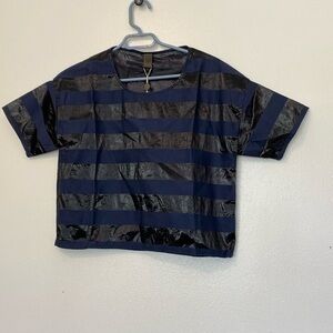 JIjil navy and black striped rare cotton polyamide shirt xs